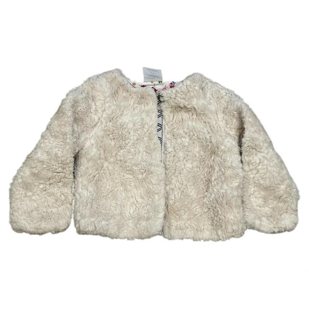 OshKosh‎ Toddler's Girl Ivory Faux Fur Jacket Shrug Cozy Dressy Formal, Size 2T